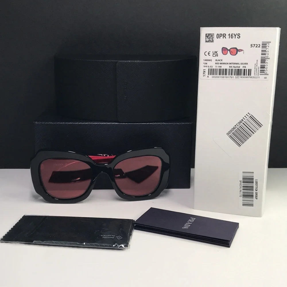 New Authentic Prada PR16YS 1AB06Q Black and Pink Women's Sunglasses